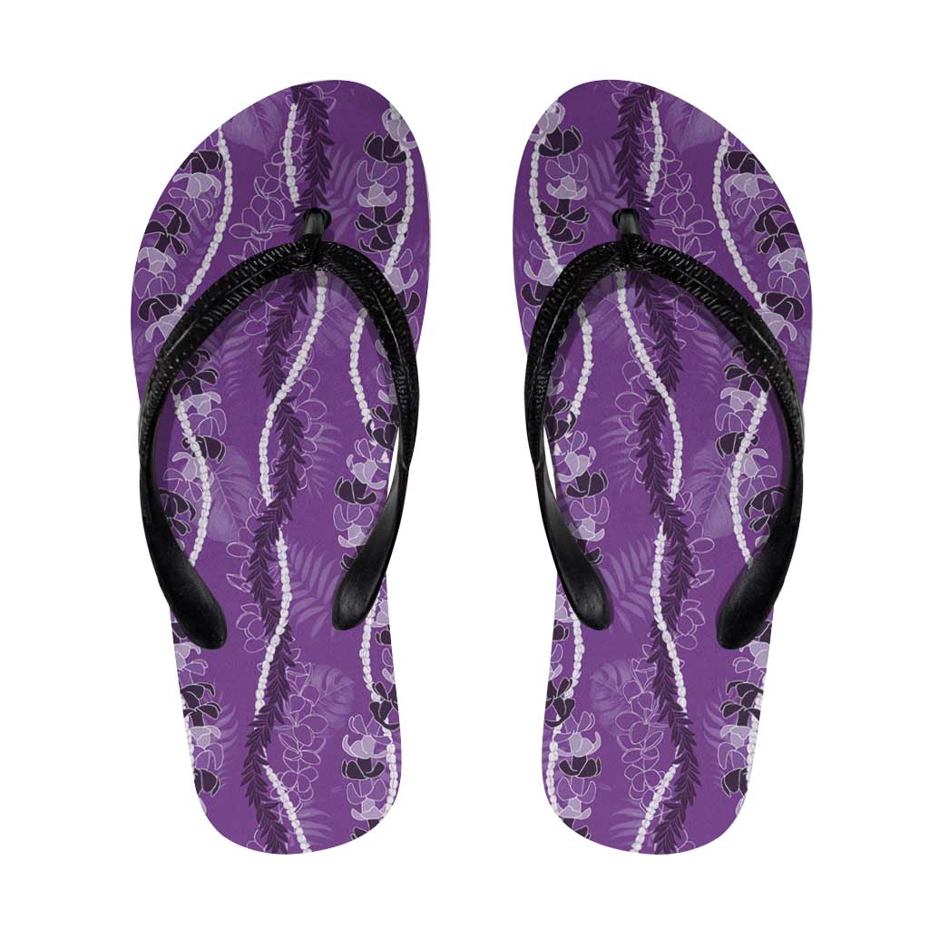 Hawaii Maile Lei Flip Flops With Violet Monstera Pattern - Polynesian Pride