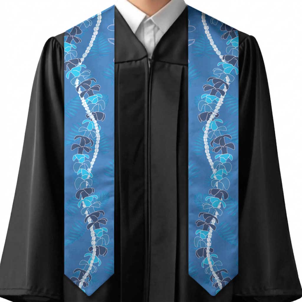 Hawaii Maile Lei Graduation Stole With Blue Monstera Pattern