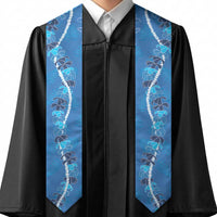 Hawaii Maile Lei Graduation Stole With Blue Monstera Pattern