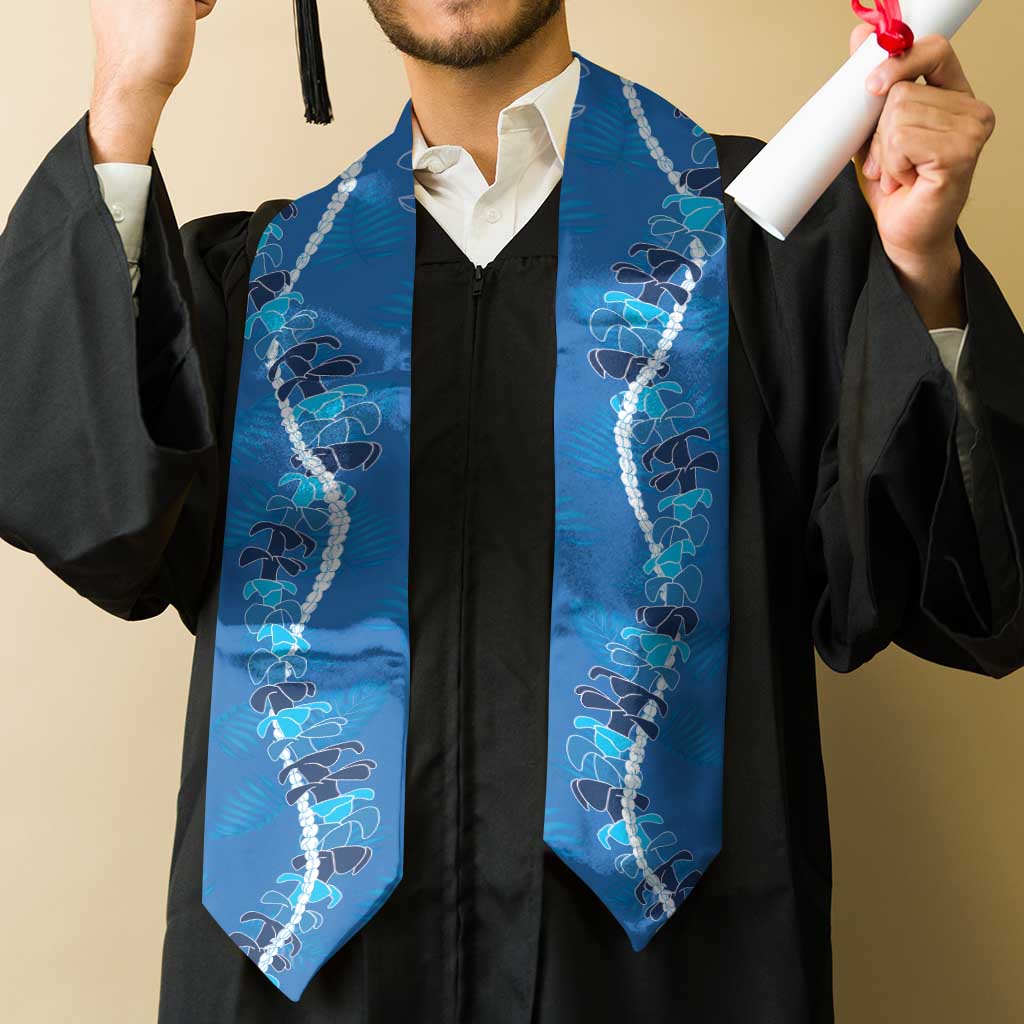 Hawaii Maile Lei Graduation Stole With Blue Monstera Pattern