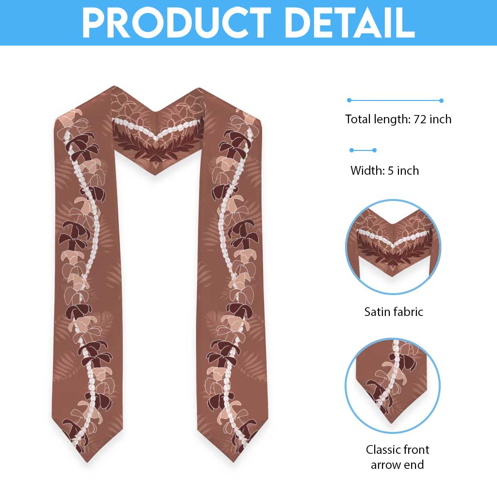 Hawaii Maile Lei Graduation Stole With Brown Monstera Pattern