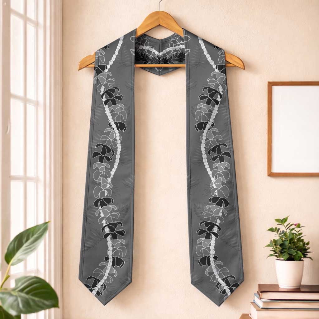 Hawaii Maile Lei Graduation Stole With Gray Monstera Pattern