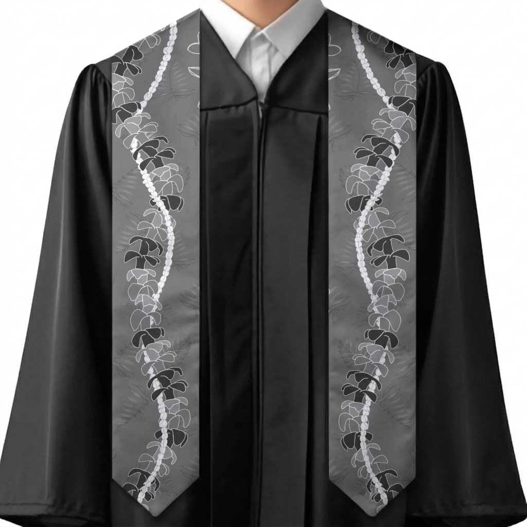 Hawaii Maile Lei Graduation Stole With Gray Monstera Pattern