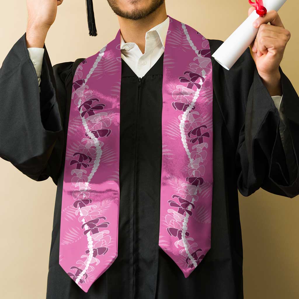 Hawaii Maile Lei Graduation Stole With Pink Monstera Pattern