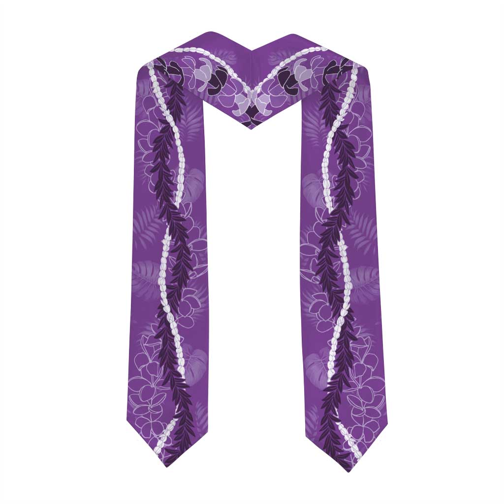 Hawaii Maile Lei Graduation Stole With Violet Monstera Pattern