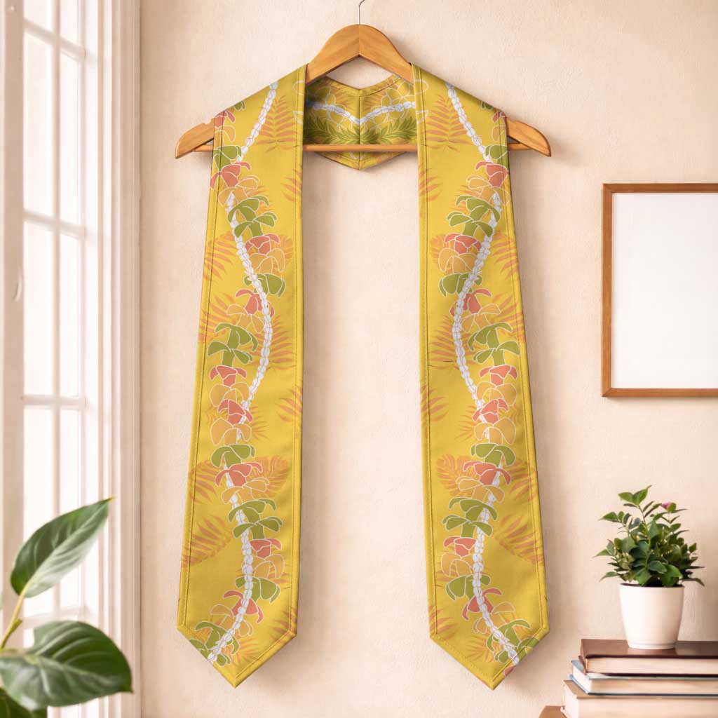 Hawaii Maile Lei Graduation Stole With Yellow Monstera Pattern