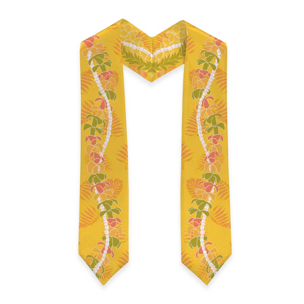 Hawaii Maile Lei Graduation Stole With Yellow Monstera Pattern