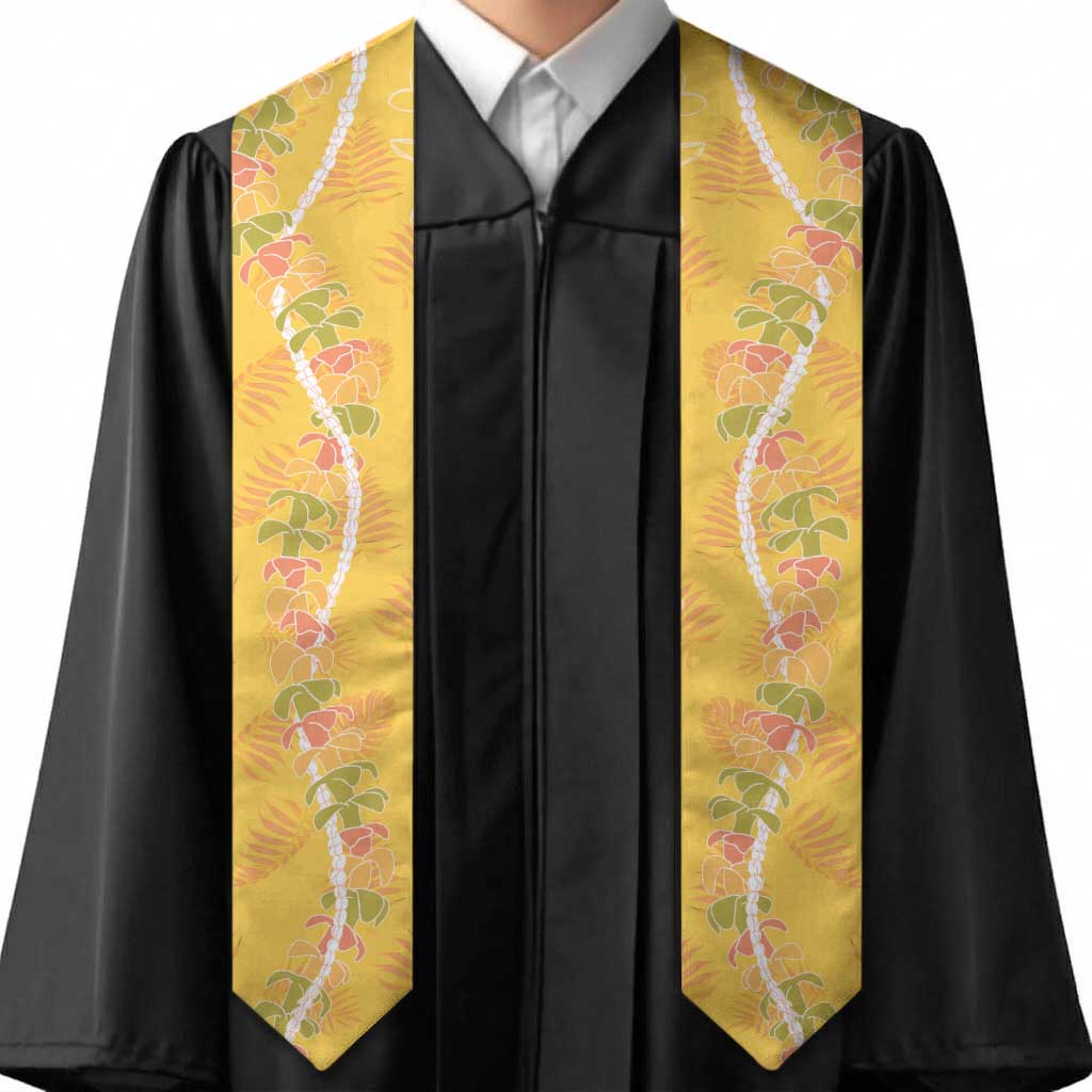 Hawaii Maile Lei Graduation Stole With Yellow Monstera Pattern
