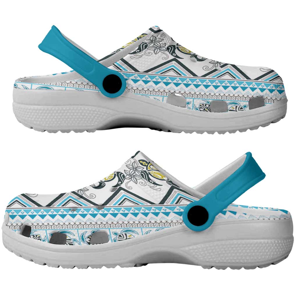 Hawaii Makahiki Turtle Clogs Shoes Blue Tapa Pattern - Polynesian Pride