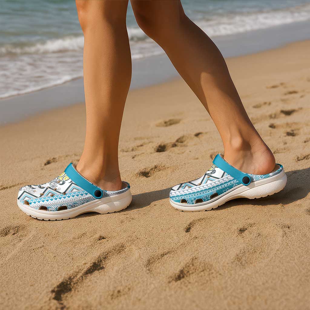 Hawaii Makahiki Turtle Clogs Shoes Blue Tapa Pattern - Polynesian Pride