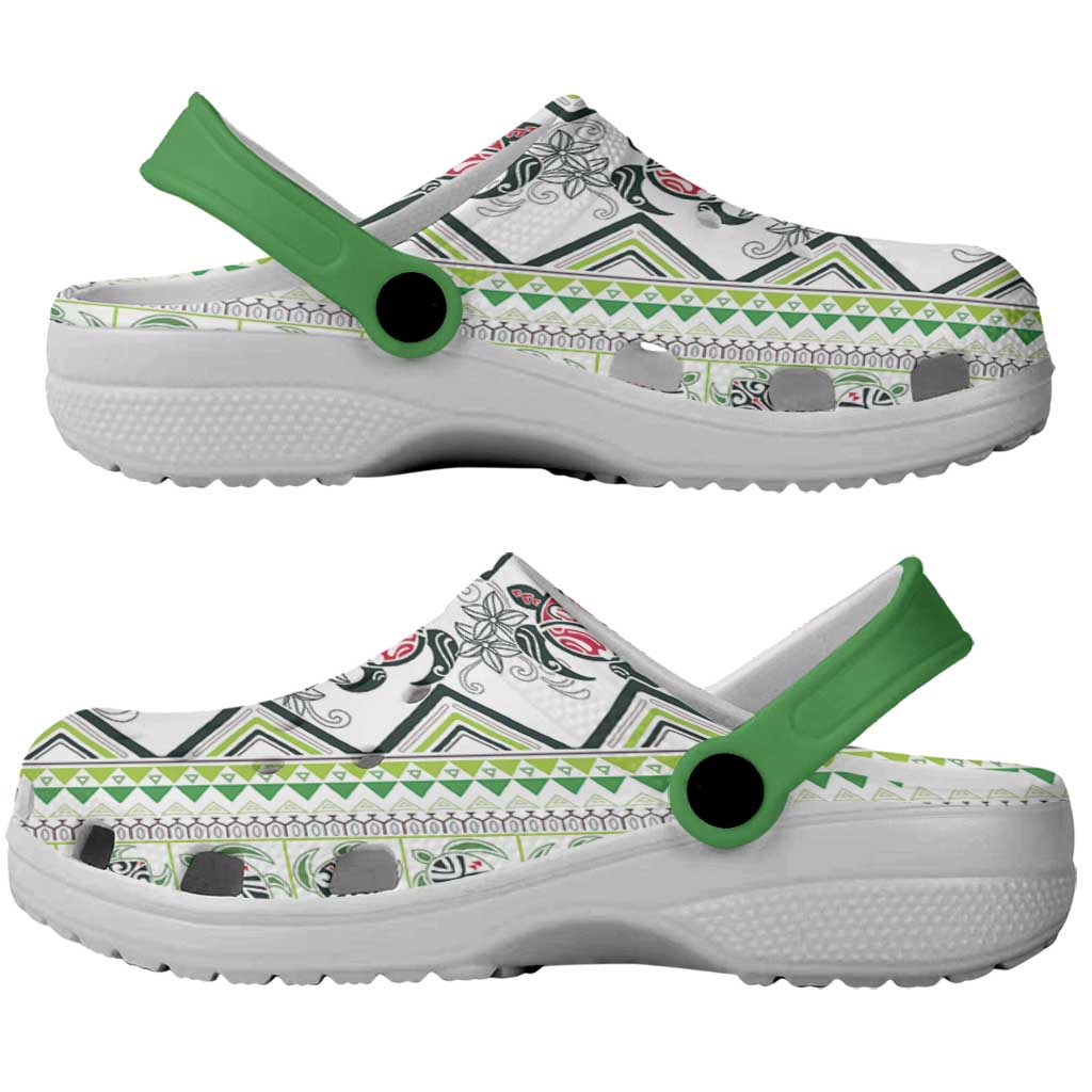 Hawaii Makahiki Turtle Clogs Shoes Green Tapa Pattern - Polynesian Pride