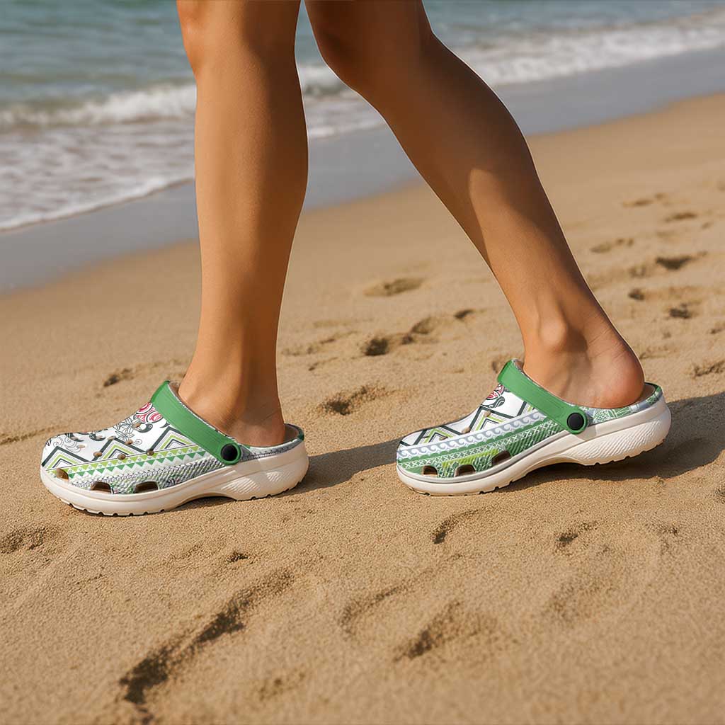 Hawaii Makahiki Turtle Clogs Shoes Green Tapa Pattern - Polynesian Pride