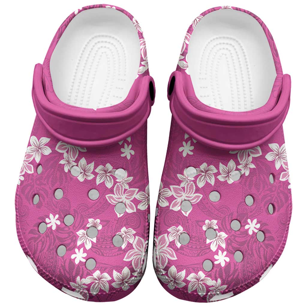 Hawaii Monstera Deliciosa Clogs Shoes Pink Plumeria Polynesian Pattern - Polynesian Pride