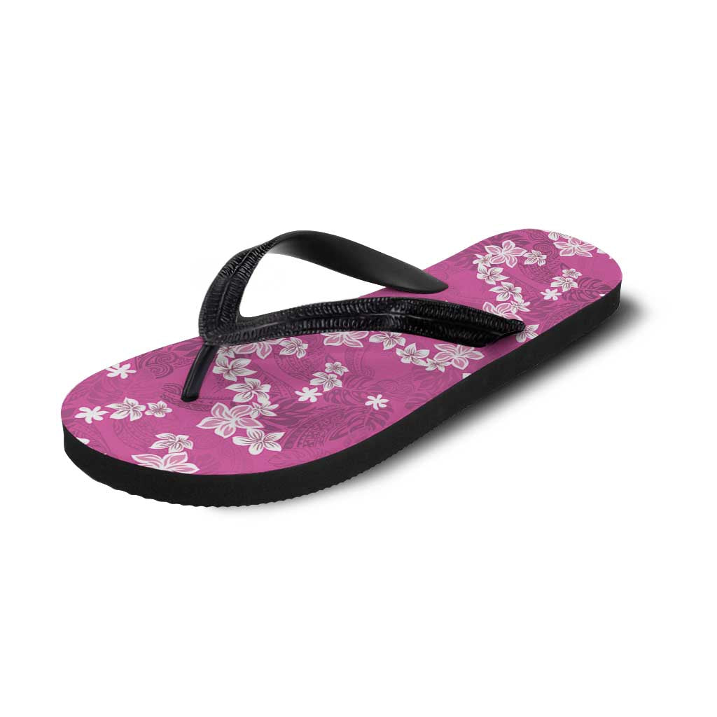 Hawaii Monstera Deliciosa Flip Flops Pink Plumeria Polynesian Pattern - Polynesian Pride