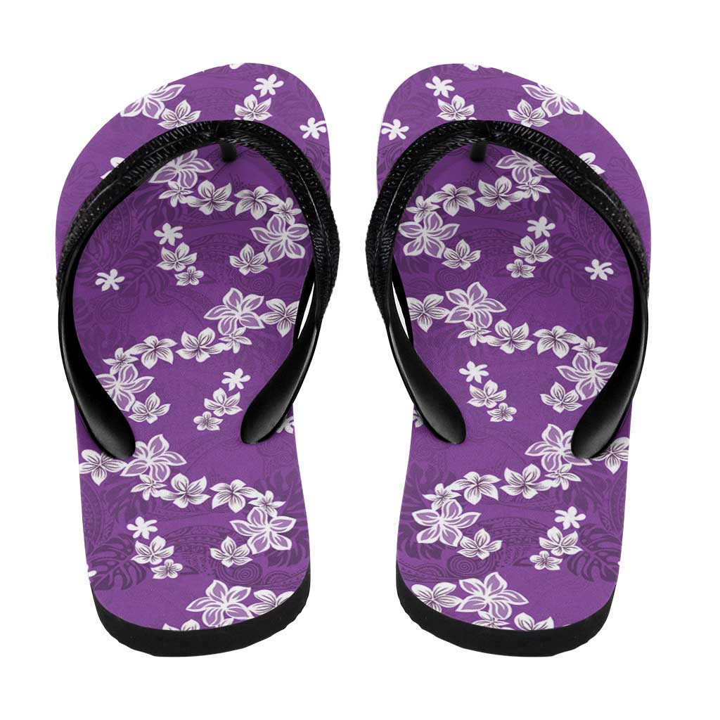 Hawaii Monstera Deliciosa Flip Flops Purple Plumeria Polynesian Pattern - Polynesian Pride
