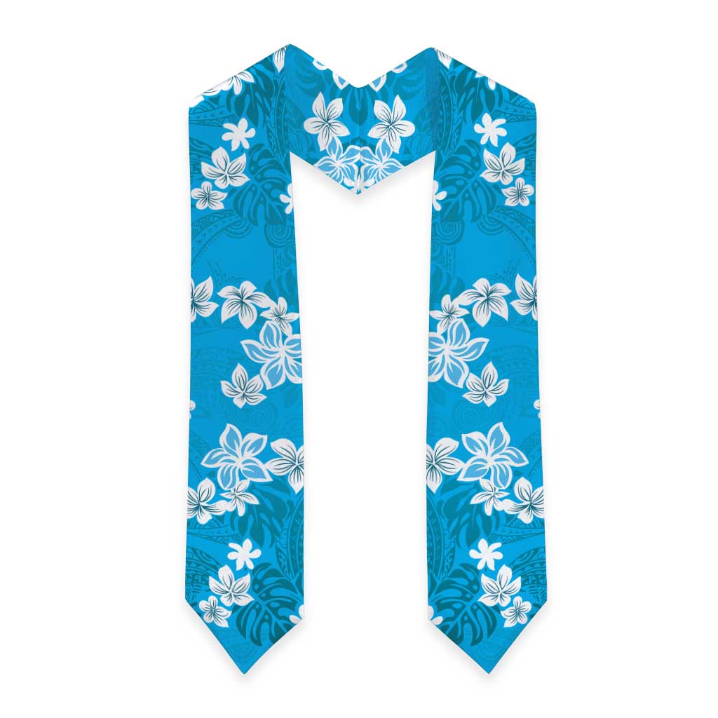 Hawaii Monstera Deliciosa Graduation Stole Blue Plumeria Polynesian Pattern