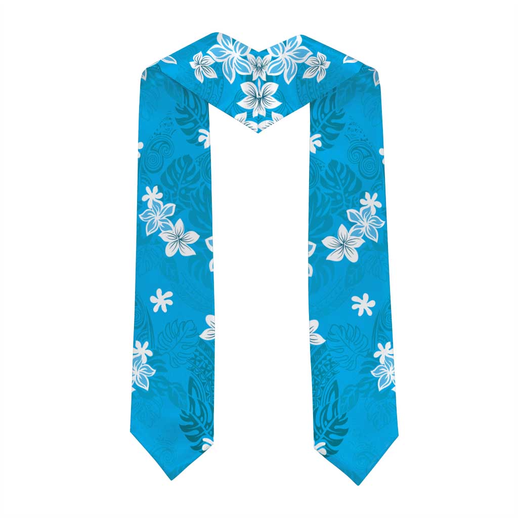 Hawaii Monstera Deliciosa Graduation Stole Blue Plumeria Polynesian Pattern