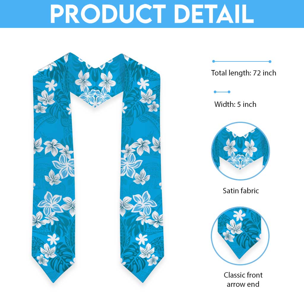Hawaii Monstera Deliciosa Graduation Stole Blue Plumeria Polynesian Pattern
