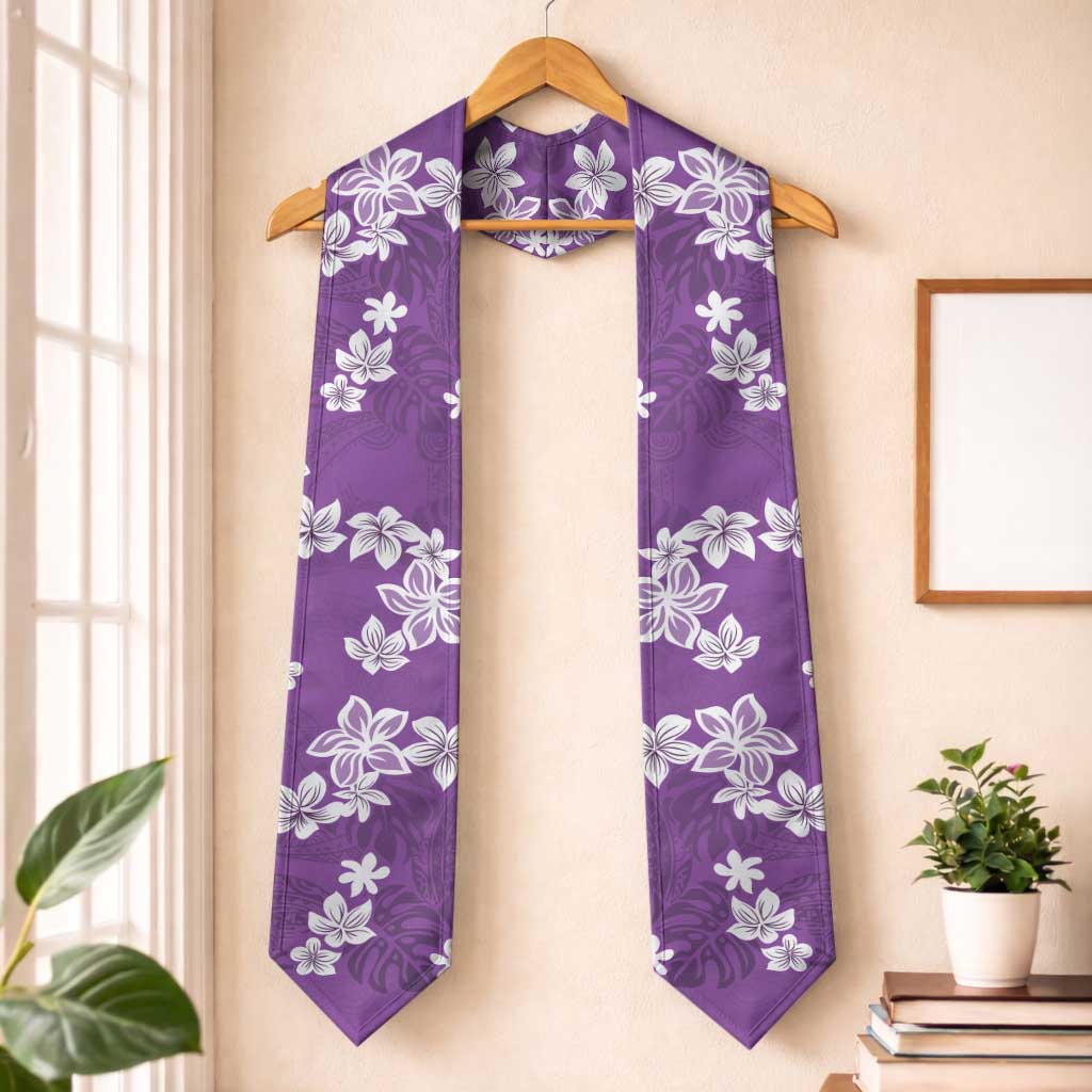 Hawaii Monstera Deliciosa Graduation Stole Purple Plumeria Polynesian Pattern