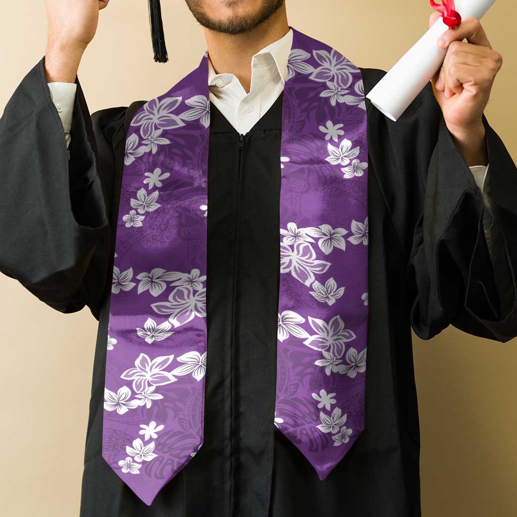 Hawaii Monstera Deliciosa Graduation Stole Purple Plumeria Polynesian Pattern