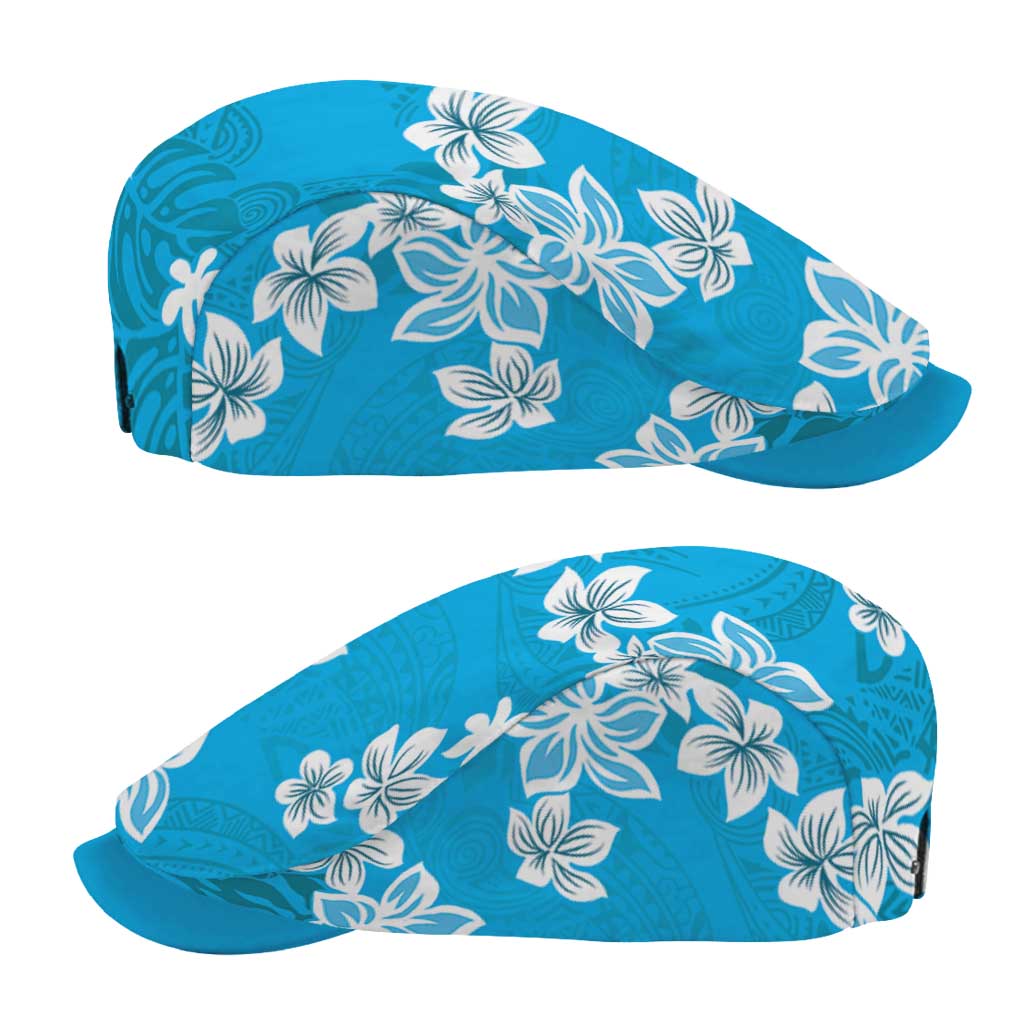 Hawaii Monstera Deliciosa Jeff Hat Blue Plumeria Polynesian Pattern - Polynesian Pride