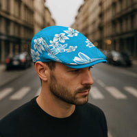 Hawaii Monstera Deliciosa Jeff Hat Blue Plumeria Polynesian Pattern - Polynesian Pride