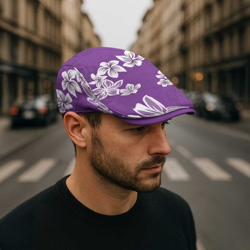 Hawaii Monstera Deliciosa Jeff Hat Purple Plumeria Polynesian Pattern - Polynesian Pride