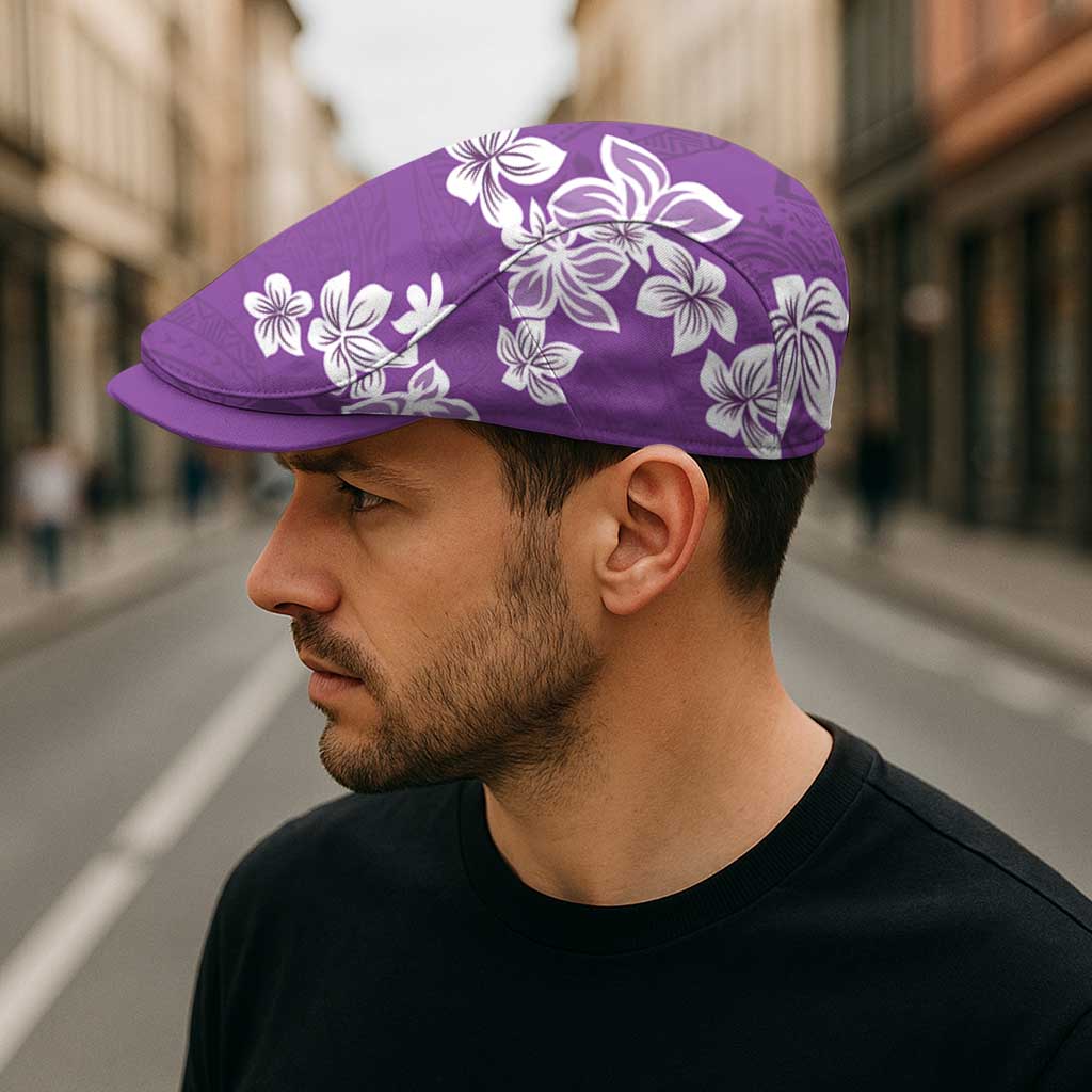 Hawaii Monstera Deliciosa Jeff Hat Purple Plumeria Polynesian Pattern - Polynesian Pride