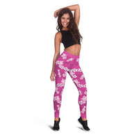 Hawaii Monstera Deliciosa Leggings Pink Plumeria Polynesian Pattern - Polynesian Pride