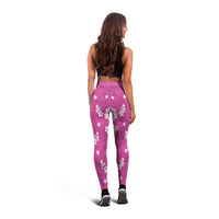 Hawaii Monstera Deliciosa Leggings Pink Plumeria Polynesian Pattern - Polynesian Pride
