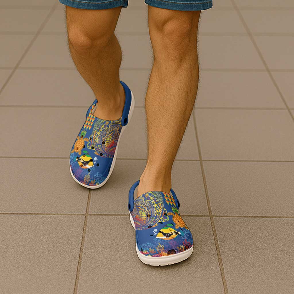 Hawaii Ocean Clogs Shoes Pineapple Turtle and Mango Reef Triggerfish and Kakau Tattoo LT03 - Polynesian Pride