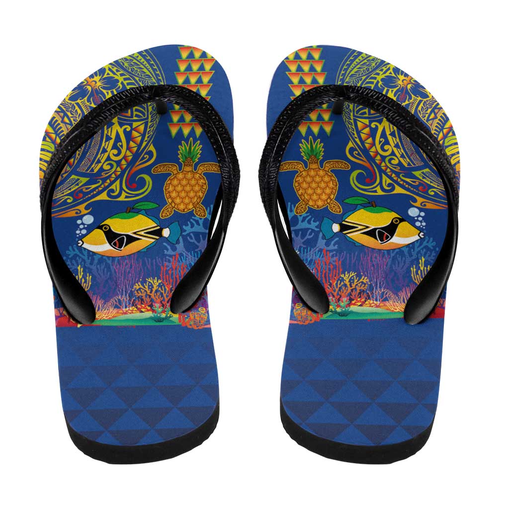 Hawaii Ocean Flip Flops Pineapple Turtle and Mango Reef Triggerfish and Kakau Tattoo LT03 - Polynesian Pride