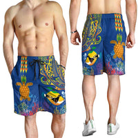 Hawaii Ocean Shorts for Men Pineapple Turtle and Mango Reef Triggerfish and Kakau Tattoo LT03 - Polynesian Pride