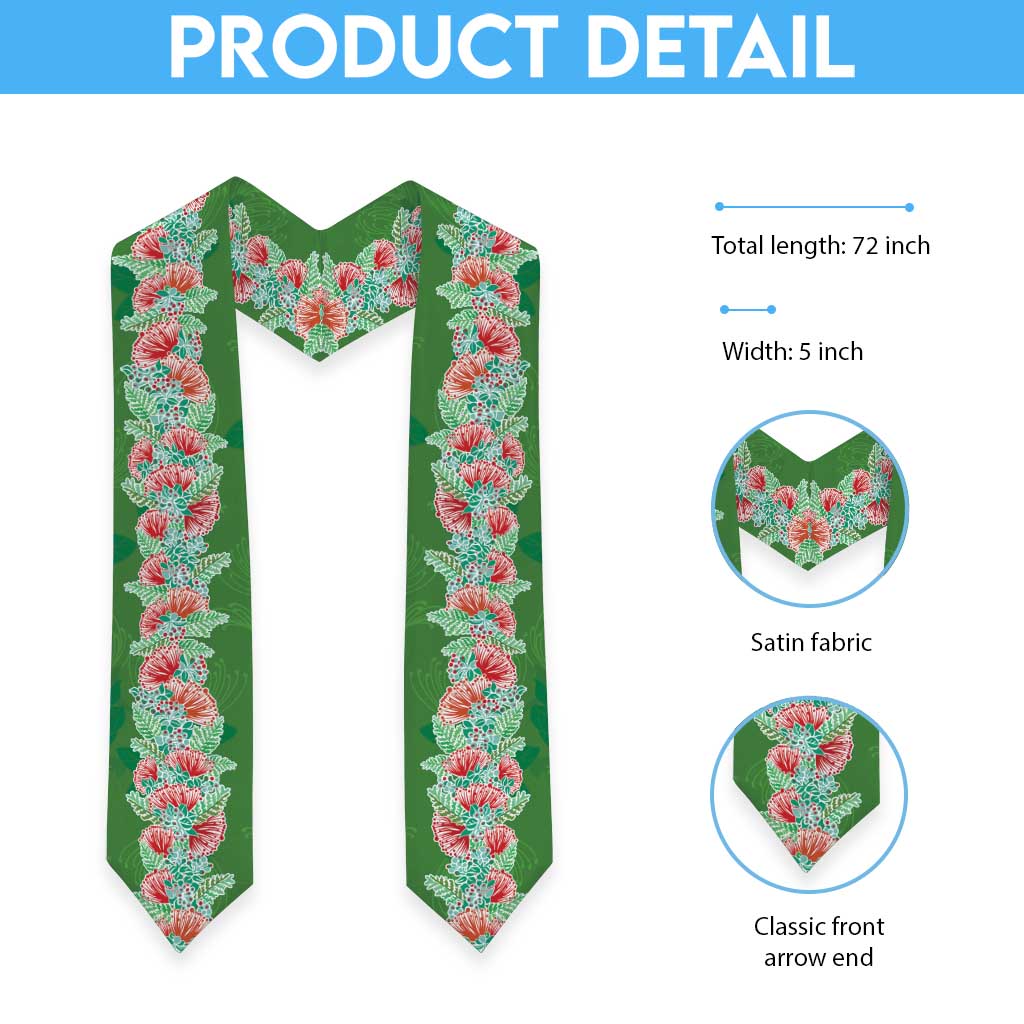 Hawaii Ohia Lehua Graduation Stole Tropical Vibes Green