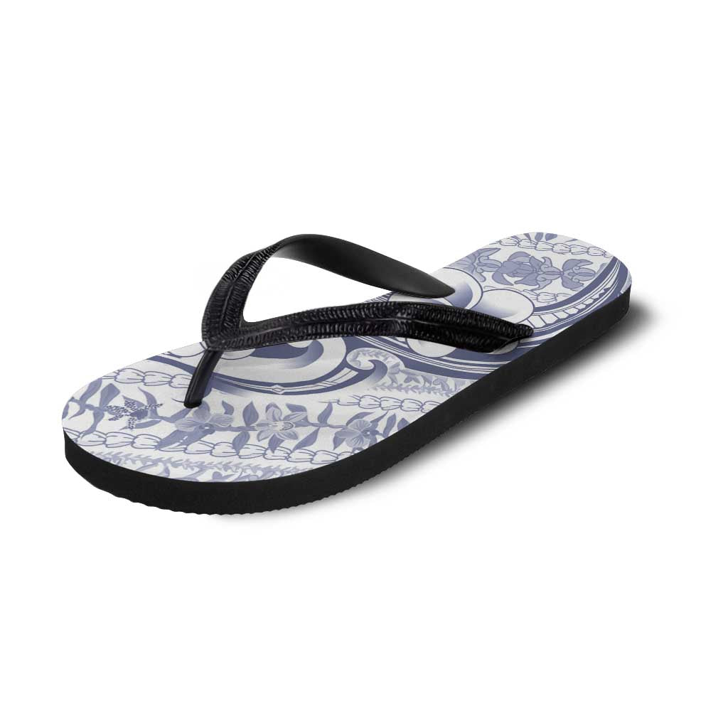 Hawaii Plumeria Lokelani Pikake Lei Flip Flops Navy Blue Polynesian Tattoo