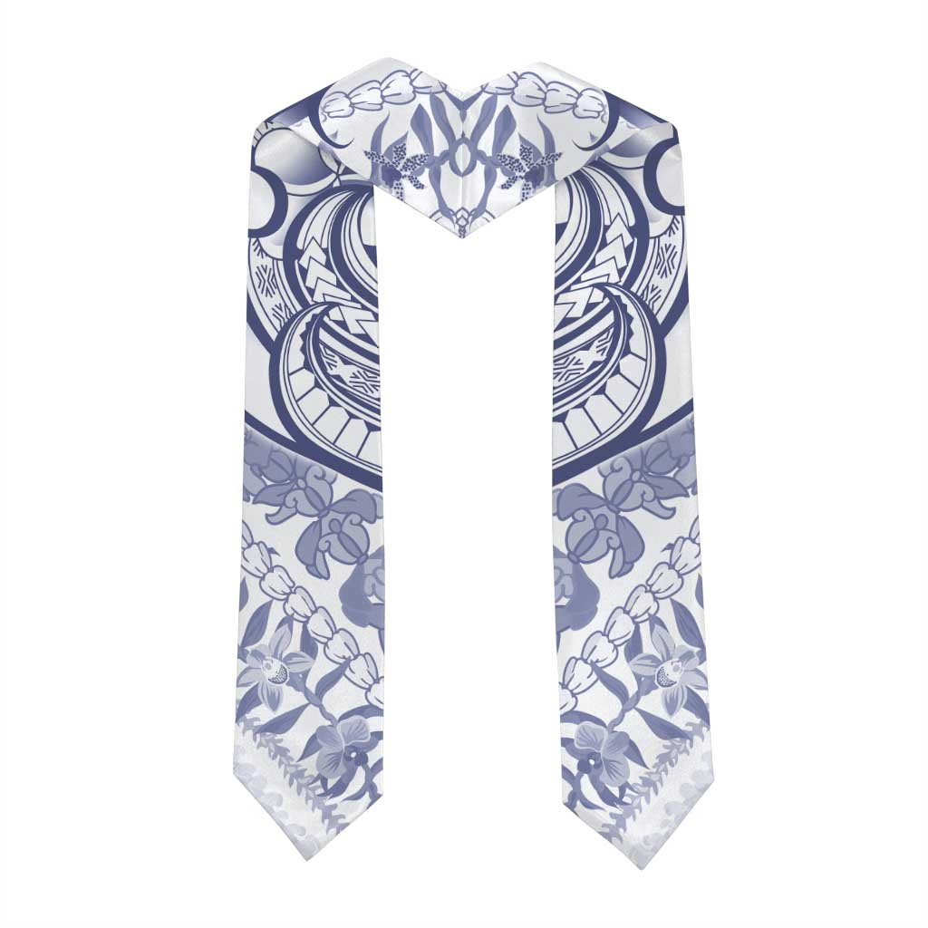 Hawaii Plumeria Lokelani Pikake Lei Graduation Stole Navy Blue Polynesian Tattoo