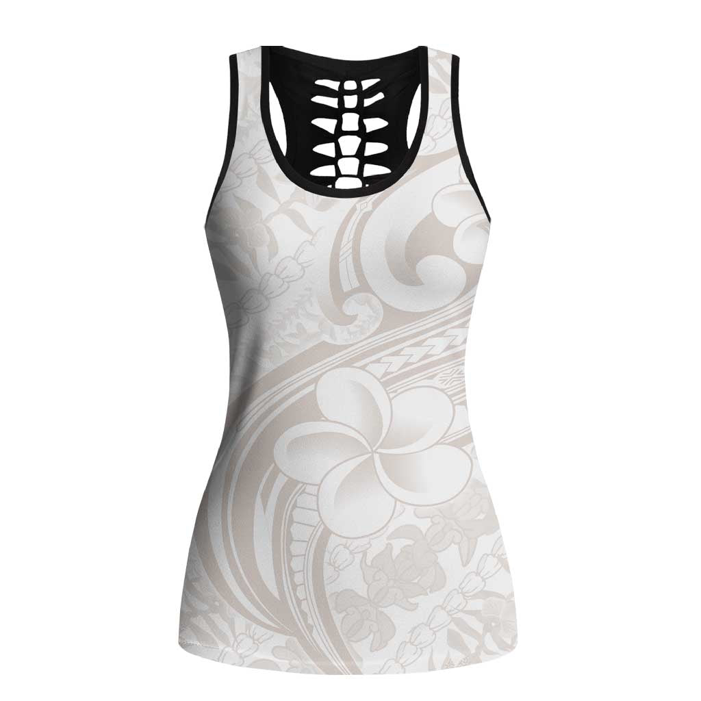 Hawaii Plumeria Lokelani Pikake Lei Hollow Tank Top Sandy Beige Polynesian Tattoo