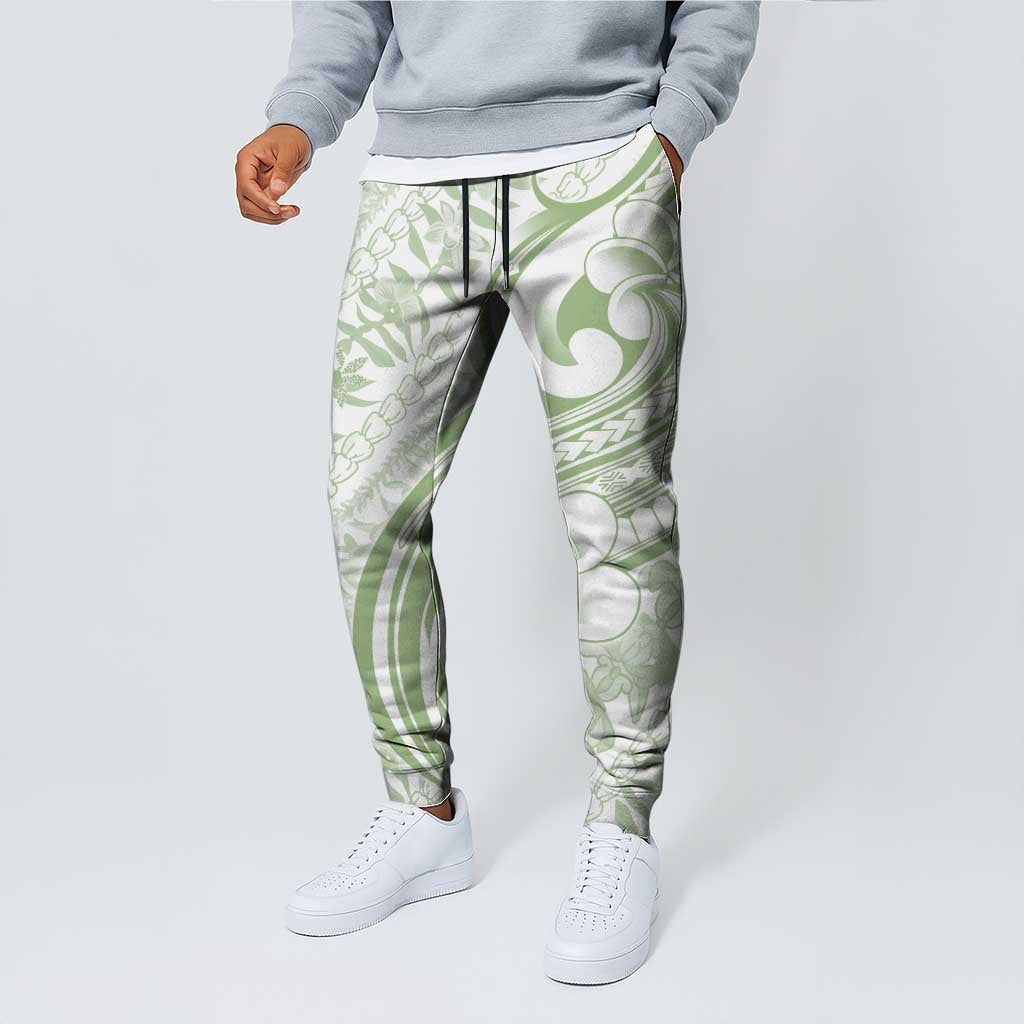 Hawaii Plumeria Lokelani Pikake Lei Jogger Pants Oma'oma'o Polynesian Tattoo