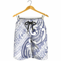 Hawaii Plumeria Lokelani Pikake Lei Shorts for Men Navy Blue Polynesian Tattoo