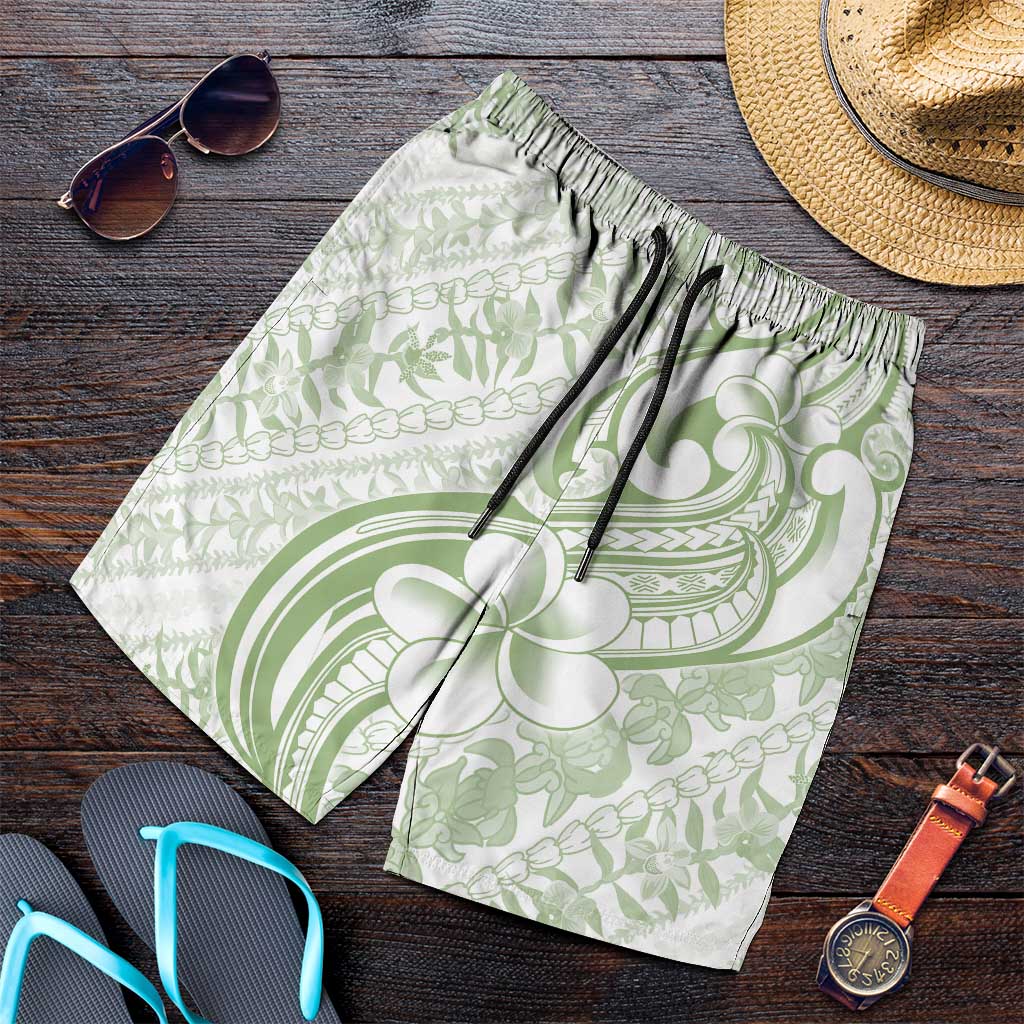Hawaii Plumeria Lokelani Pikake Lei Shorts for Men Oma'oma'o Polynesian Tattoo