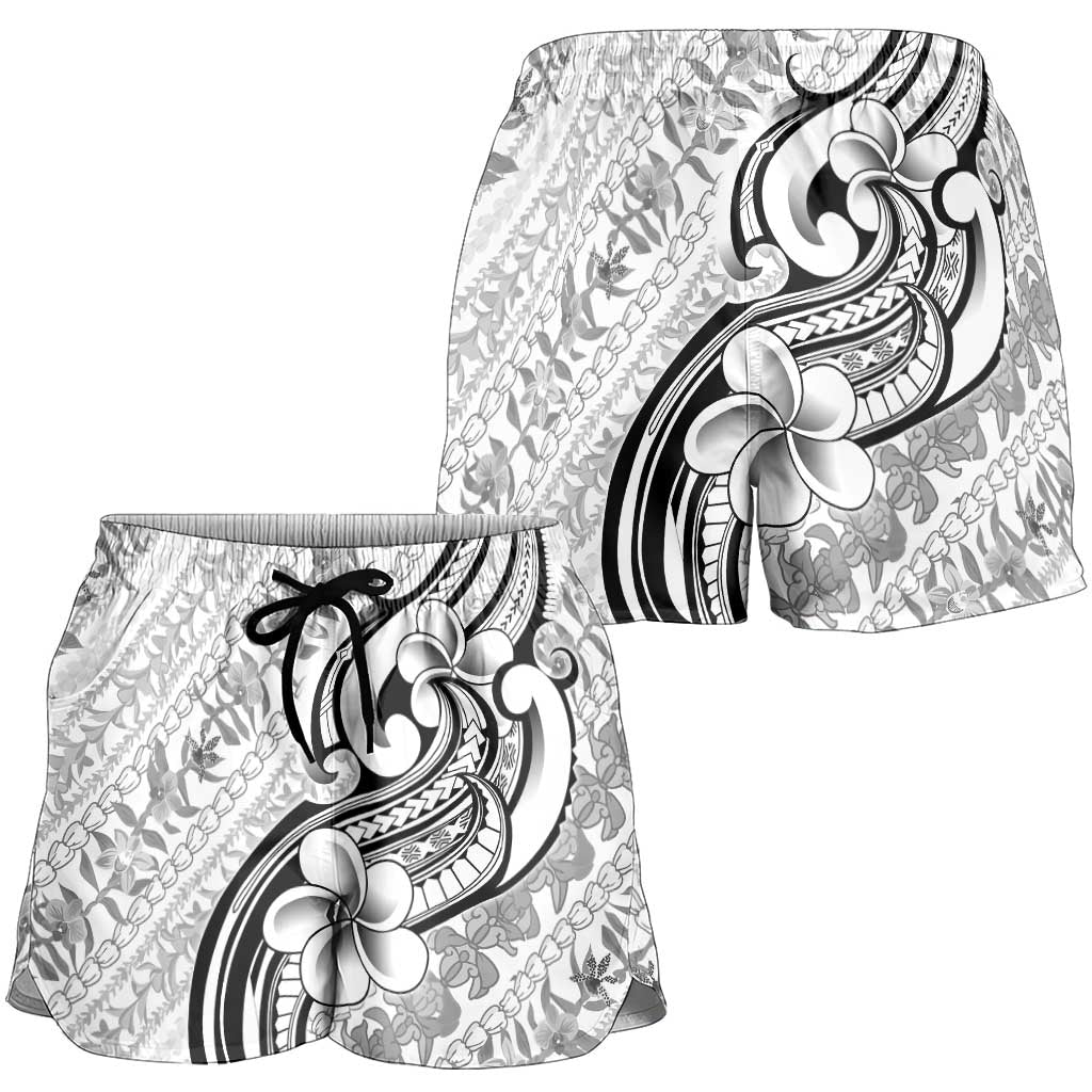 Hawaii Plumeria Lokelani Pikake Lei Shorts for Women Ele'ele Polynesian Tattoo