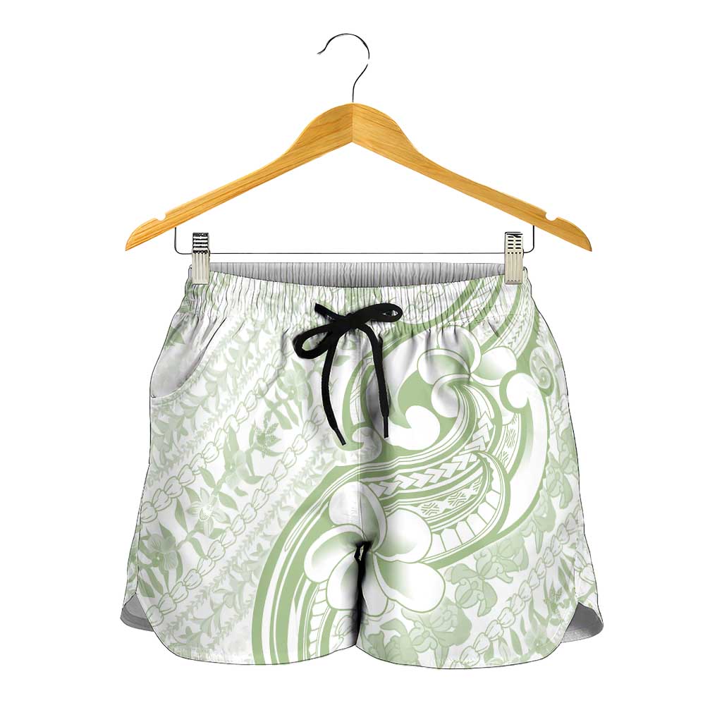 Hawaii Plumeria Lokelani Pikake Lei Shorts for Women Oma'oma'o Polynesian Tattoo