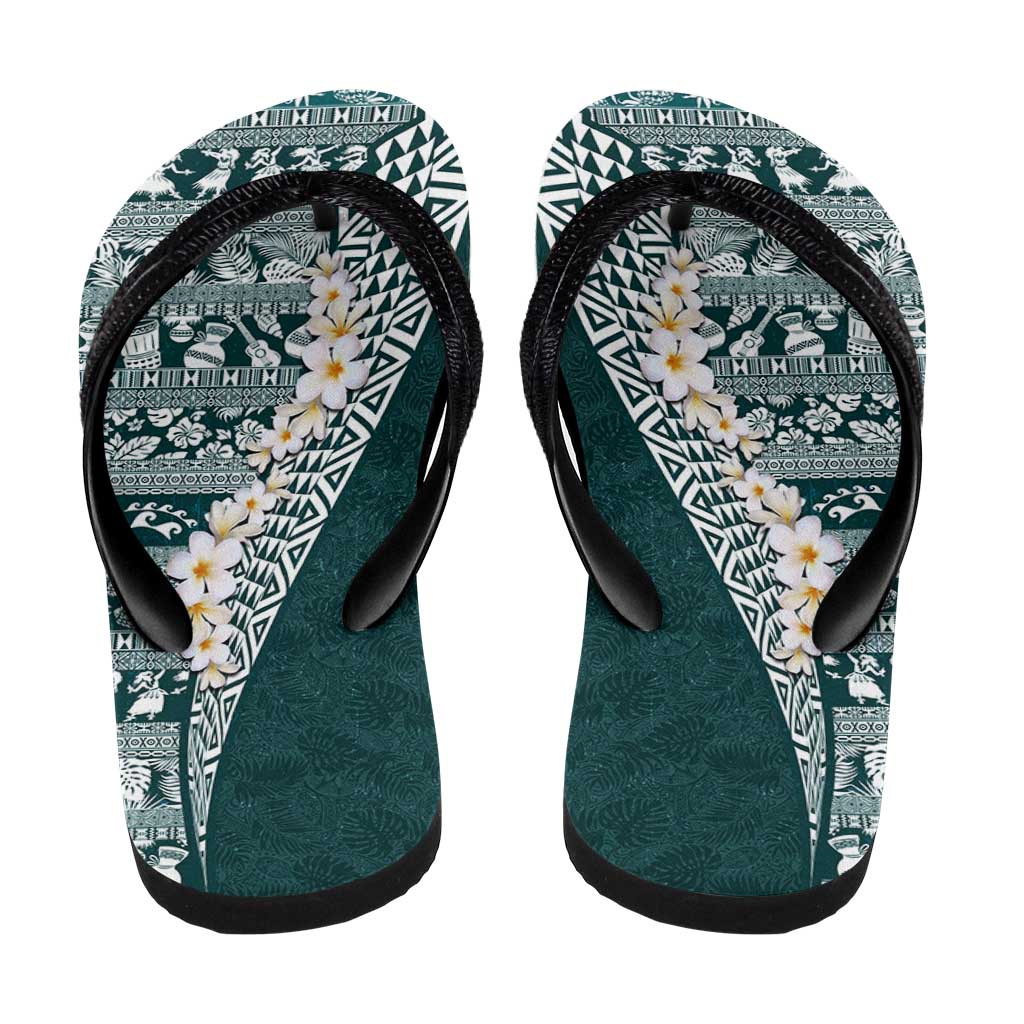Hawaii Plumeria Tribal Vintage Flip Flops Special Turquoise