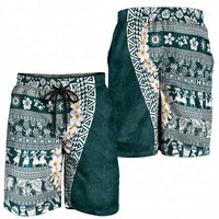 Hawaii Plumeria Tribal Vintage Shorts for Men Special Turquoise