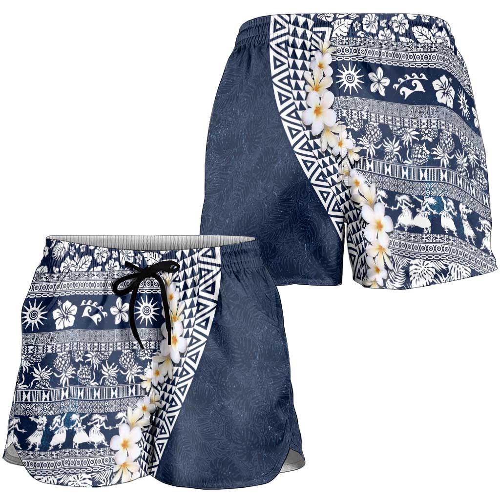 Hawaii Plumeria Tribal Vintage Shorts for Women Special Blue