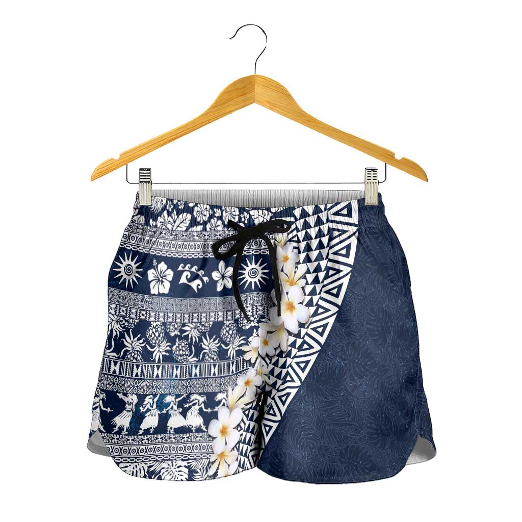 Hawaii Plumeria Tribal Vintage Shorts for Women Special Blue