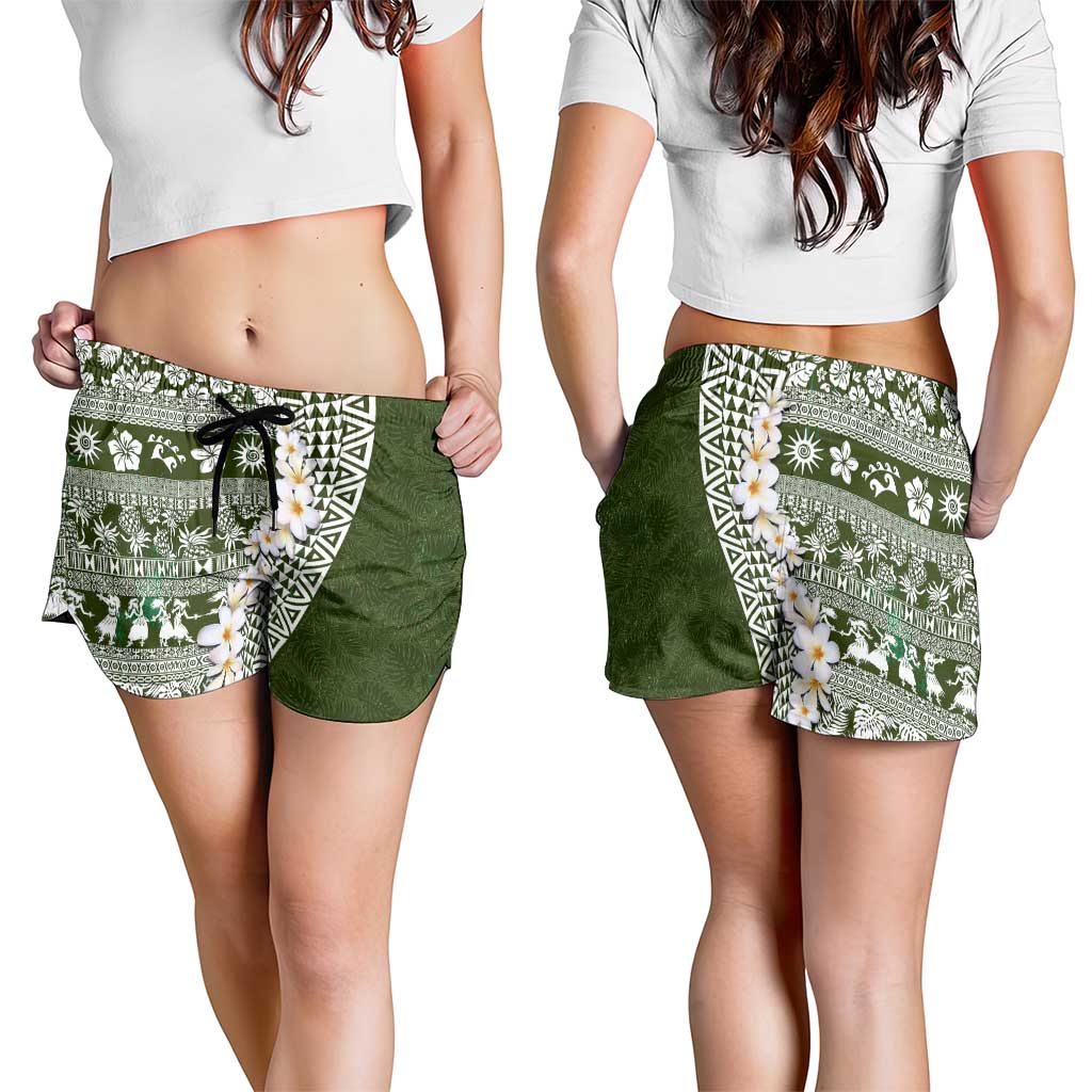 Hawaii Plumeria Tribal Vintage Shorts for Women Special Green