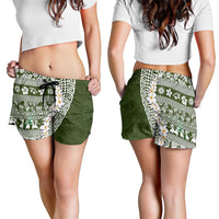 Hawaii Plumeria Tribal Vintage Shorts for Women Special Green