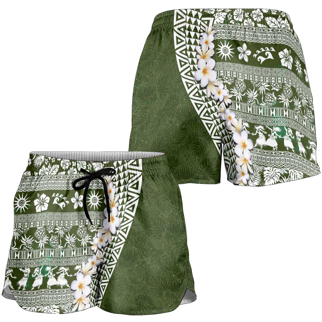 Hawaii Plumeria Tribal Vintage Shorts for Women Special Green