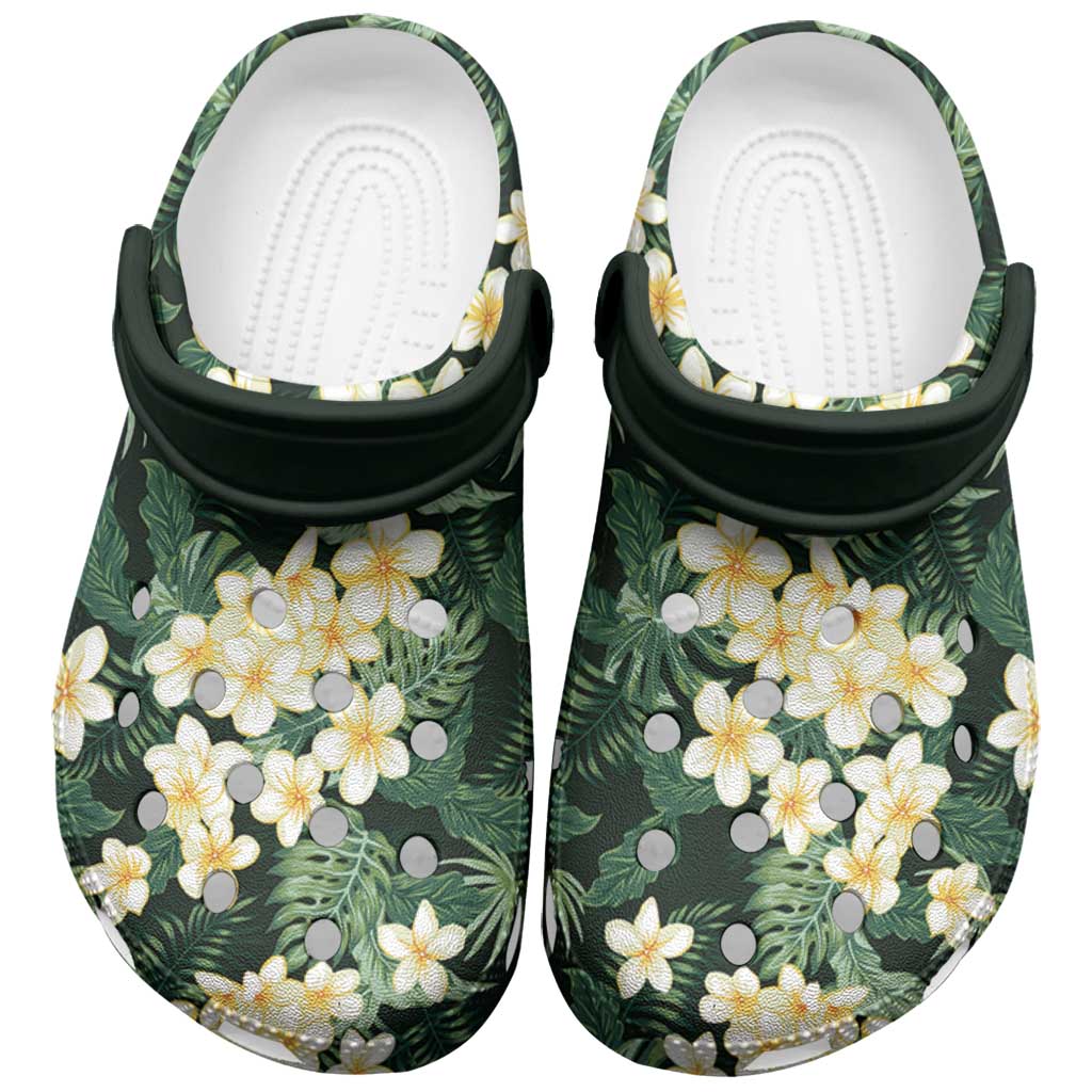 Hawaii Plumeria Tropical Leaves Clogs Shoes Monstera Calathea Palm Fronds LT01 Green - Polynesian Pride